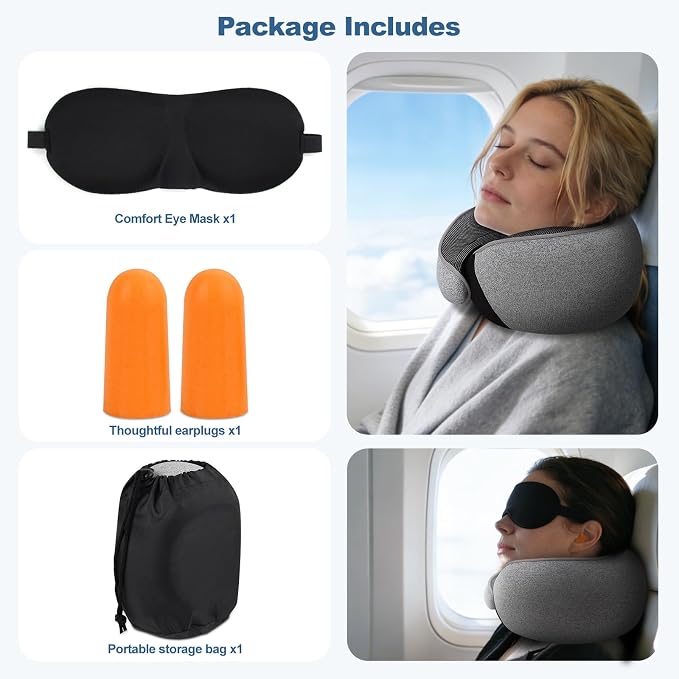 Memory Foam Travel Neck Pillow – Ergonomic Airplane Pillow with 360° Head Support | Includes Eye Mask & Ear Plugs | Ultra Portable Neck Pillow Airplane for Flights & Cars(Pink) - Image 9