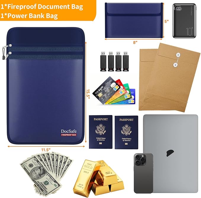 DocSafe Fireproof Document Bag (5200℉) with Fireproof Organizer Travel Case,Heat Insulated Fire＆Water Resistant 8 Layers Safe Money Bag Storage for Important Documents,Cash,Power Bank,Valuables,Blue - Image 4