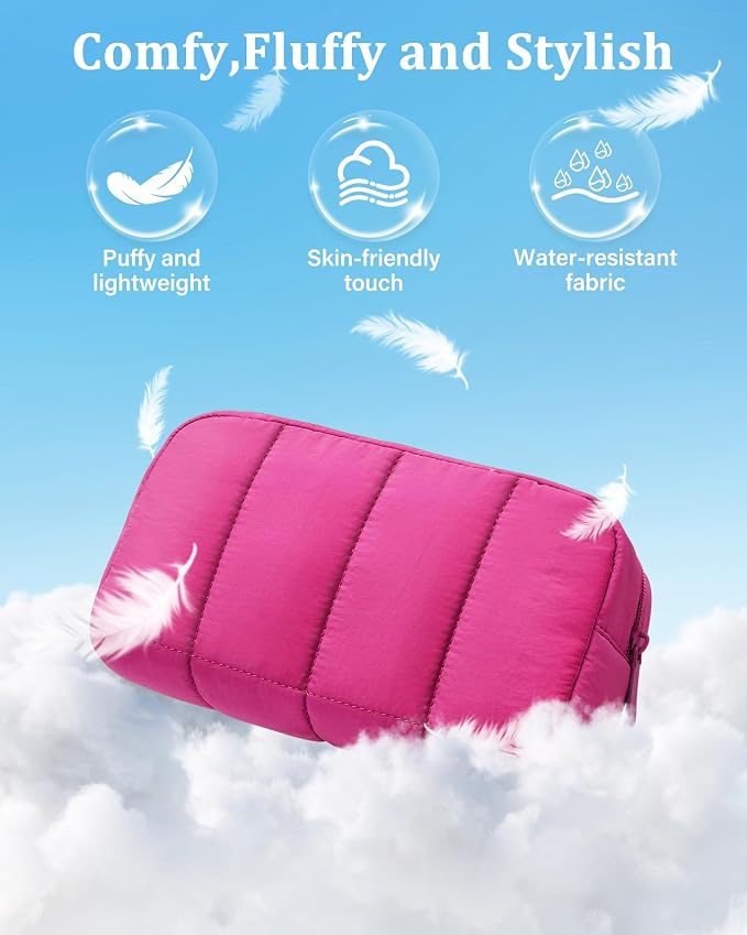 2 Pcs Makeup Bag Travel Toiletry Bag for Women Puffy Padded Cosmetic Pouch Purse Wide-open Makeup Organizer Case Travel Essentials - Image 3