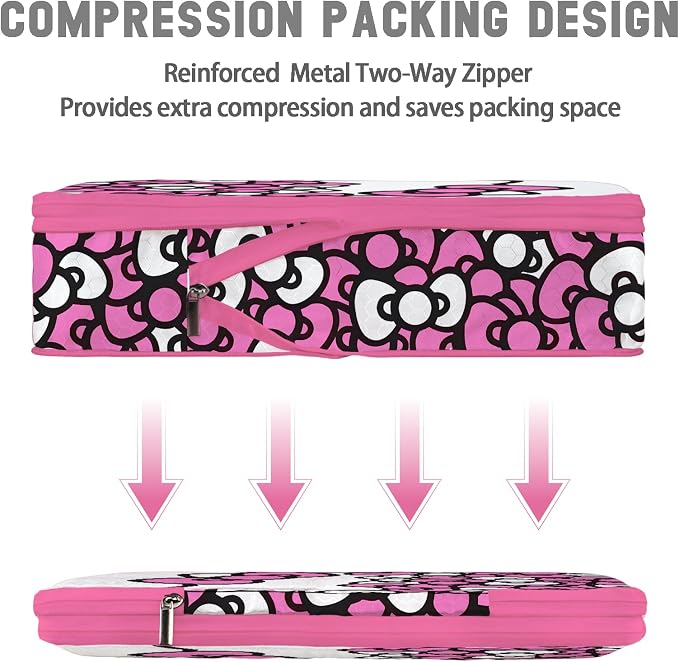 6 Set Kids Packing Cubes for Travel Carry On, Space Saving Compression Bags for Packing In Suitcase, Cute Pink Packing Organizers for Luggage Storage Girls Gift Trip and Family Vacation - Image 4