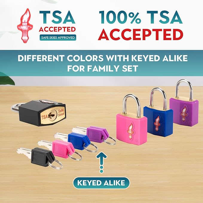 Safe Skies 4-Pack 4-Color Family TSA Travel Key Lock | 4 Colors for Family (Pink/Blue/Purple/Black) | Keyed Alike | 2 Keys/Lock | TSA Safe Skies Approved | 90-Day Warranty - Image 4