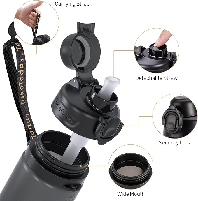 TakeToday Collapsible Water Bottles 21oz (600mL), Foldable Platinum Silicone Travel Water Bottle with Straw & Carry Strap, Leak-Resistant Screw Lid, Wide Mouth, BPA-Free for Hiking, Camping, Travel - Image 7
