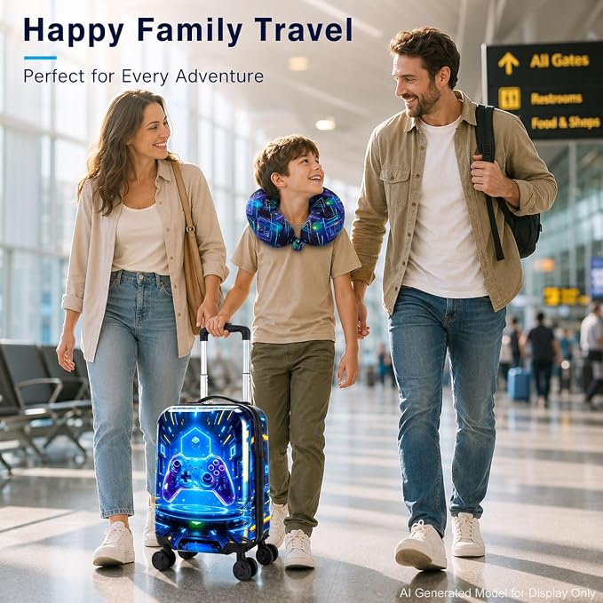 Luggage for Boys with Wheels, Lightweight Hardshell Spinner Kids Suitcase Set 2PCS - Airplane Approved Carry-On for Children Ages 3-10, Futuristic Game Rolling Suitcases for Elementary Toddler Travel - Image 8