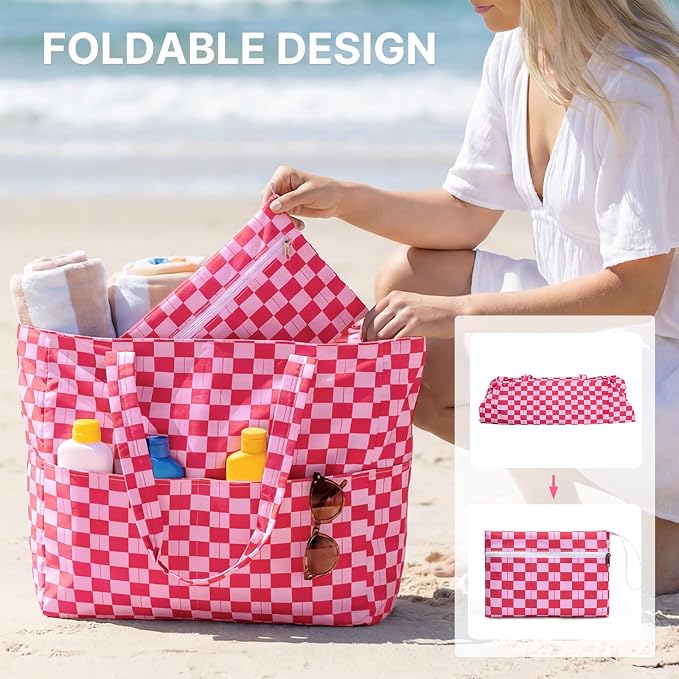 G4Free Large Beach Bag Waterproof Sandproof, Zipper Pool Tote for Women | XL Large Capacity, with Wet Compartment, Foldable Packable with A Pouch, for Swim Travel Grocery - Image 8