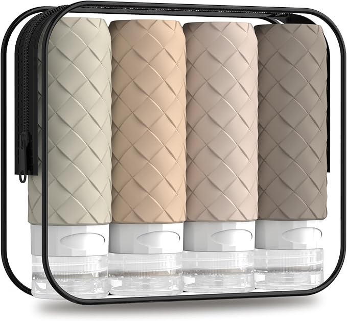 Silevoler Travel Bottles for Toiletries, TSA-Approved Travel Size Container | Woven Pattern BPA Free Silicone Leak Proof Refillable Liqus Shampoo And Conditioner Essentials Toiletry Bottles(Cream) by Silevoler