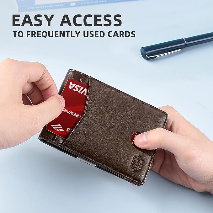 Zitahli Money Clip Wallets for Men,Slim Bifold Wallet 10-12 Cards, Mens Leather Wallet with ID Window,RFID Blocking Thin Minimalist Credit Card Holder,Gifts for Him - Image 4