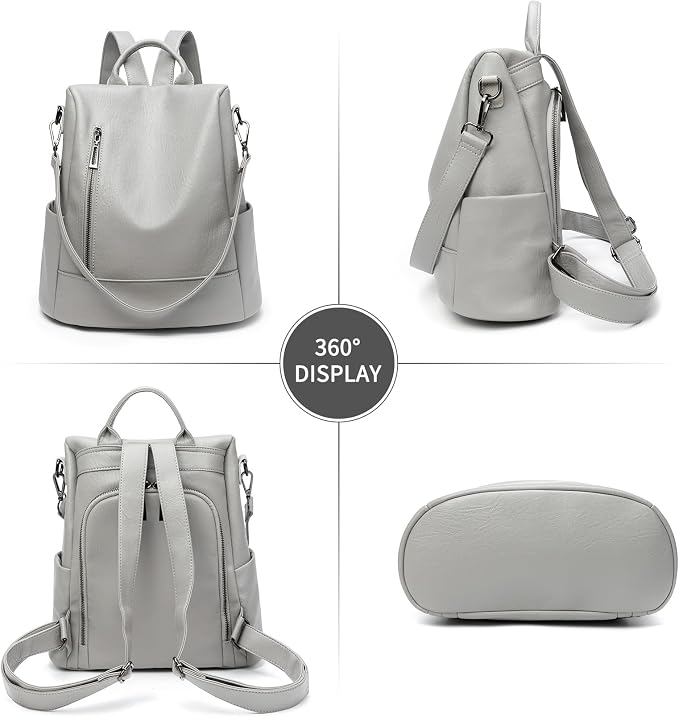 Fashion Backpack Purse For Women Anti-theft Rucksack Pu Leather Lightweight Water-resistant Shoulder Bag,Gray - Image 2
