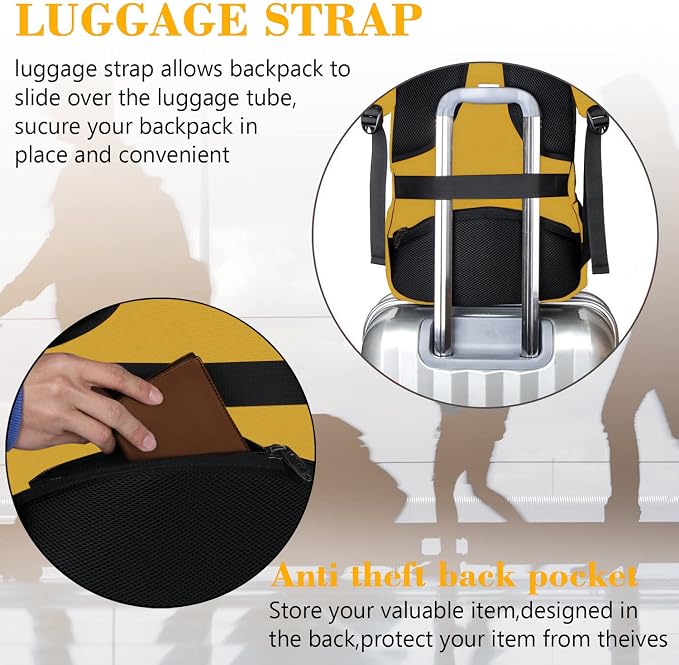 MATEIN Yellow Travel Laptop Backpack, 15.6 Inch Computer Student Bookbag | Anti Theft, Water Resistant, Breathable, Sturdy Lightweight College Backpack, Carry On Personal Item Bag, Gifts for Women Men - Image 4