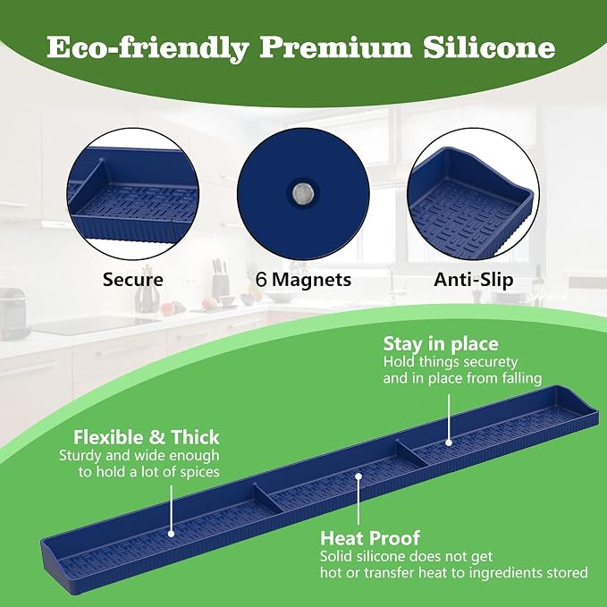 Stove Top Shelf 30Inch-Silicone Material Magnetic Shelf for Stove-Navy Blue | 3 Functional Partitions,Heat Resistant Kitchen Spice Rack Organizer - Image 4