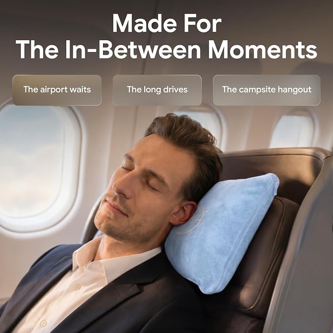 2-in-1 Travel Blanket and Pillow – Lightweight, Compact, Ultra Soft, Machine Washable – Handle, Luggage Sleeve, Backpack Clip – for Travel Airplane, Car, Office (Light blue) - Image 5