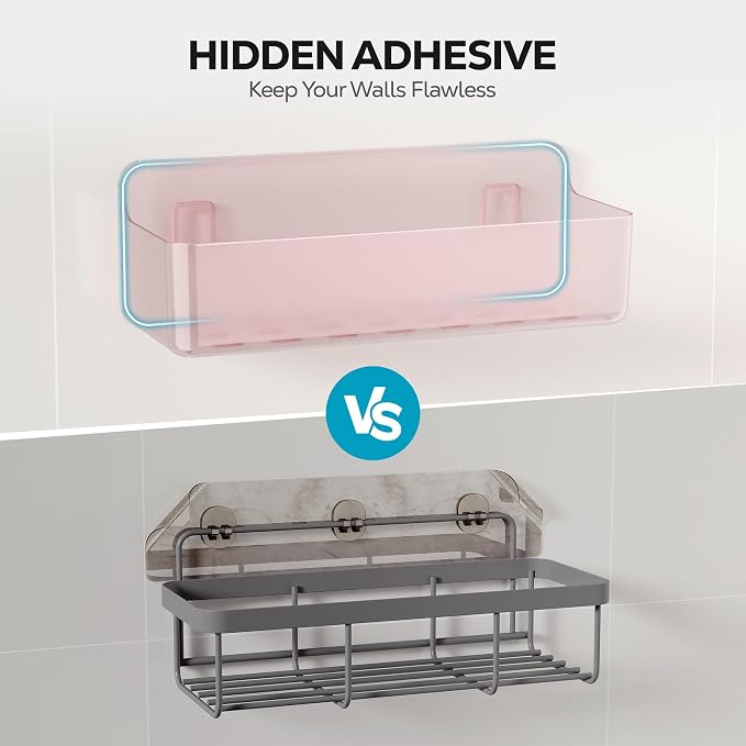 Nieifi Adhesive Shower Shelves, Pink, 5 Pieces | Rustproof ABS, Large Capacity, Removable Design, Easy-Clean, No Drilling Shower Organizer for Bathroom Storage & Home Decor - Image 6