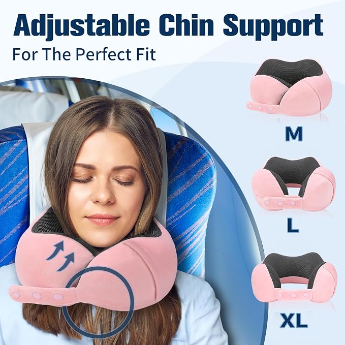 Cirorld Neck Pillow for Traveling, Travel Pillows for Airplanes,100% Pure Memory Foam Travel Neck Pillow, Adjustable Flight Pillow, Portable Plane Accessories with Eye Mask, Earplugs, Carry Bag - Image 2