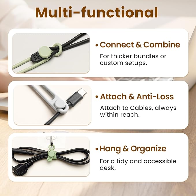 10 Pcs Silicone Cable Ties, Reusable Data Cable Organizer for Home Office | High Elastic, Multipurpose, Cable Management for Charging Cord, Electronics, Computer, Appliances, Travel Essentials - Image 4