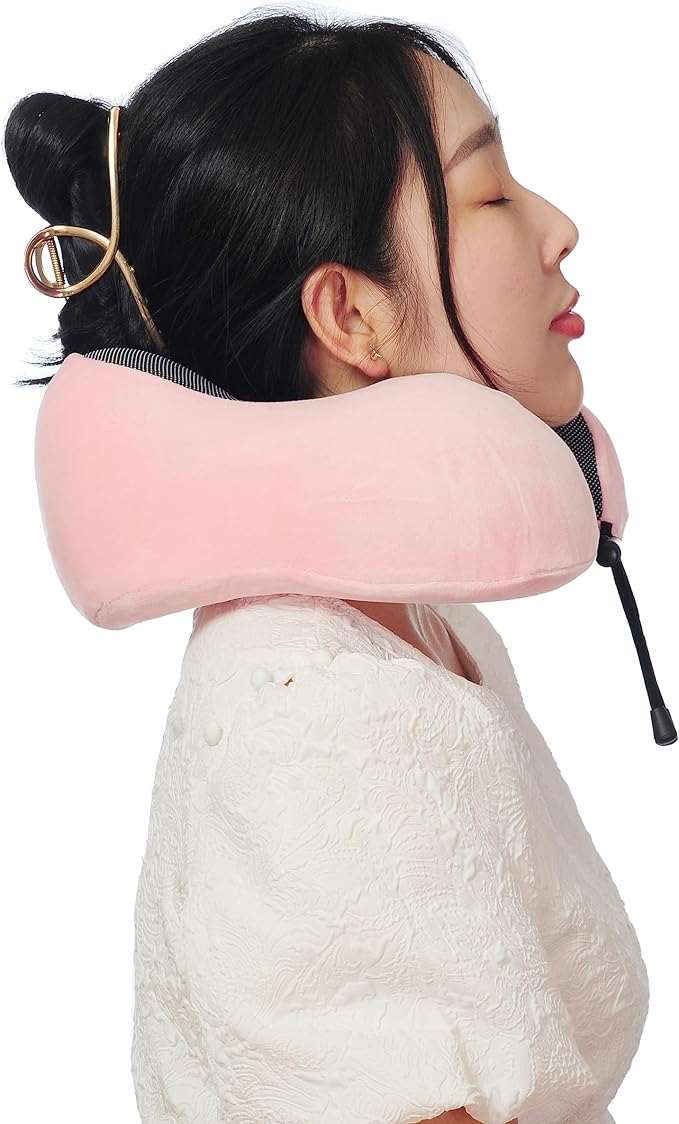 Memory Foam Travel Pillow, Neck Pillow with 360-Degree Head Support, Comfortable and Lightweight, Ideal for Sleeping on Airplane, Car, Train, Bus and Home Use, Comes with Storage Bag (Pink) - Image 8