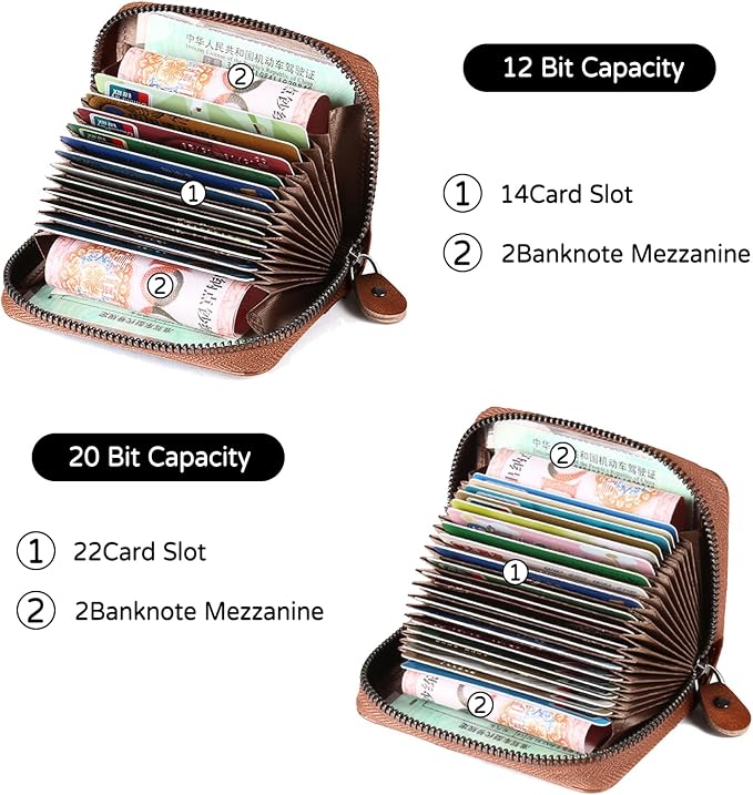 Card Bag Cowhide Wallet Men Coin Purse RFID Blocking Card Case Portable Card Holder Coin Bag Pouch with 12/20/30/45 Card Slots Brown B - Image 6