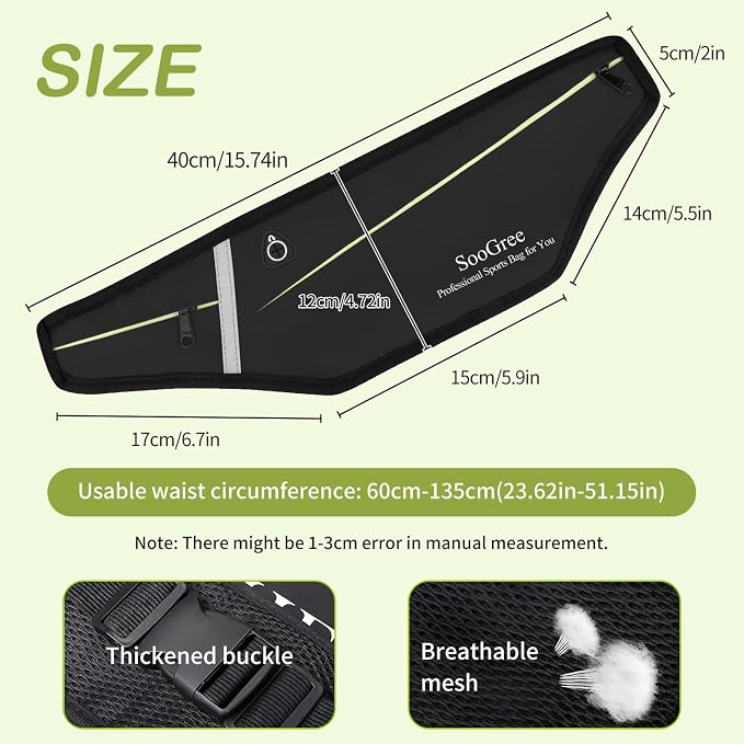 SooGree Slim Running Belt Fanny Packs for Women Men,Water Bottle Holder Hydration Fanny Pouch,Waterproof Sport Waist Pack with Reflective Strip,Runner Belt Bag for Running Cycling Camping Gym (Black) - Image 2