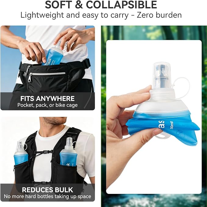 500ml Soft Flask, Shrink As You Drink Collapsible Water Bottles for Running Vest & Hydration Pack, BPA-Free Leak-Proof TPU Folding Bottle for Hiking Cycling Climbing Jogging-Blue - Image 4