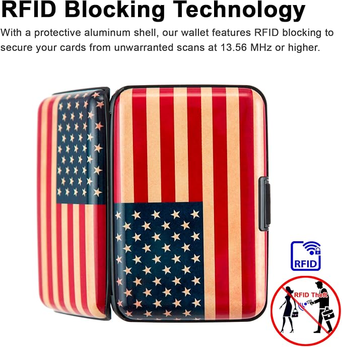 Credit Card Holder Wallet for Women Men RFID Blocking Small Metal Business Aluminum Protector Sleeves Slim Mini Cards Case (American Flag) - Image 3