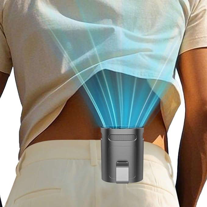 Waist Fan Clip on-Mini Lightweight Portable Fans Rechargeable Under Shirt Belt Pants Body Fans that Blow Cold Air,Waistband Cooling Fan,Powerful Small Personal Hanging Neck Cooler AC Travel Black by KJXICNeckFan