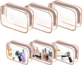 AURUZA 6 Pack Travel Toiletry Bag, Clear Makeup Bag, TSA Approved Cosmetic Bag with Zipper, Clear Organizer Carry on Bag for Women, PVC Cosmetic Pouch (Rose Pink, 6 Packs) by AURUZA