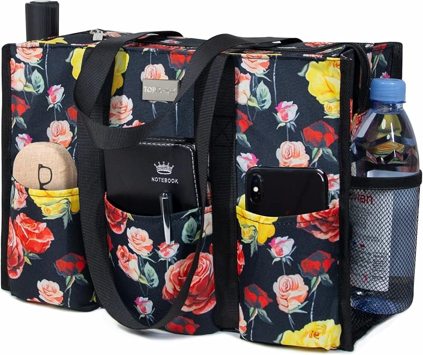 TOPDesign Utility Water Resistant Tote Bag with 13 Pockets, Top Zipper Closure & Thick Bottom Support, for Working Women by TOPDesign