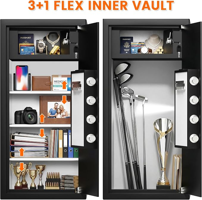 8.0 Cub Large Home Safe Box with Inner Lock Box, 31.5"H Slim Design | 50LBS Heavy Duty Steel, Alarm System, LED Light, Removable Shelves, Wall/Floor Mountable for Home Business Office - Image 5