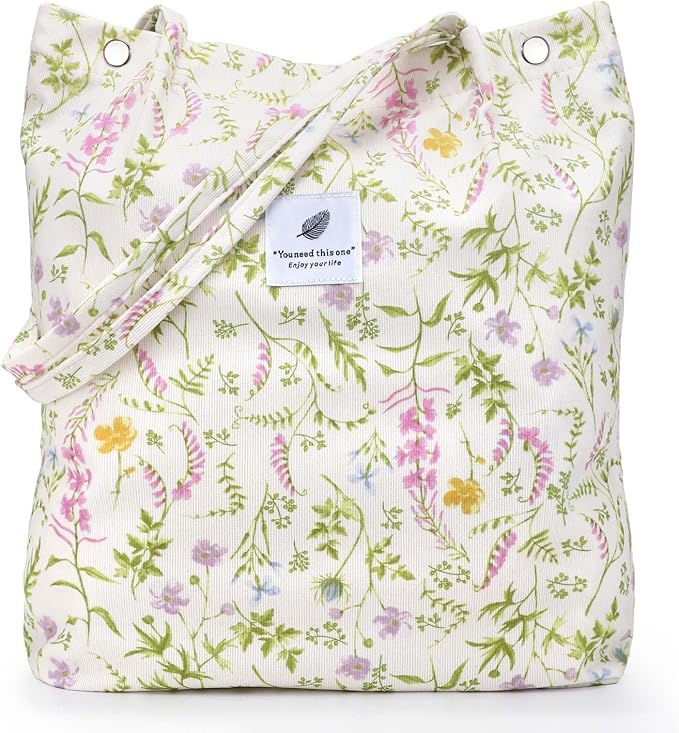 LHMTQVK Corduroy Tote Bags for Women, Large Capacity Tote Purse Reusable Grocery Shoulder Bag with Inner Pockets by LHMTQVK