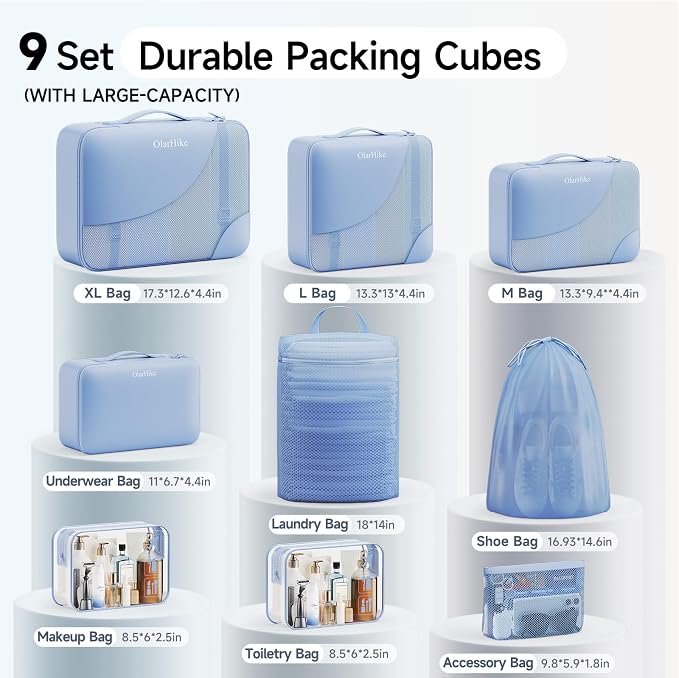 9 Set Packing Cubes for Travel, Gifts for Women Mom,Anti-Tearing Suitcase Organizer,OlarHike Vacation Essentials & Accessories for Cruise Ship - Image 2