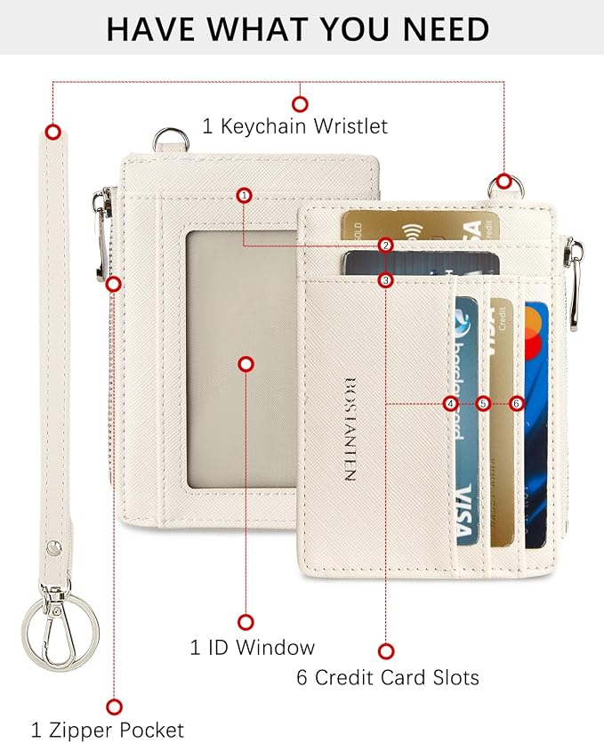 BOSTANTEN Credit Card Holder RFID Small Wallet for Women with Keychain | Slim, Wristlet, Zipper Coin Pocket, Pocket-Friendly, Vegan Leather, Minimalist, Gifts, Beige - Image 2