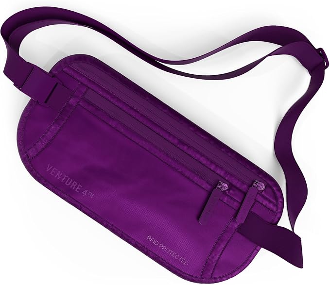 VENTURE 4TH Travel Money Belt, RFID Blocking Passport Holder - Sleek Purple by VENTURE4TH
