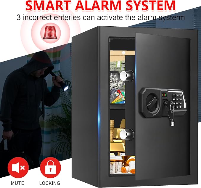 3.4 Cub Large Safes for Home Use, Digital Home Safe Box Fireproof Waterproof with Programmable Keypad, Spare Keys and Removable Shelf, Anti-Theft Fire Proof Safe for Document Money Valuables - Image 7