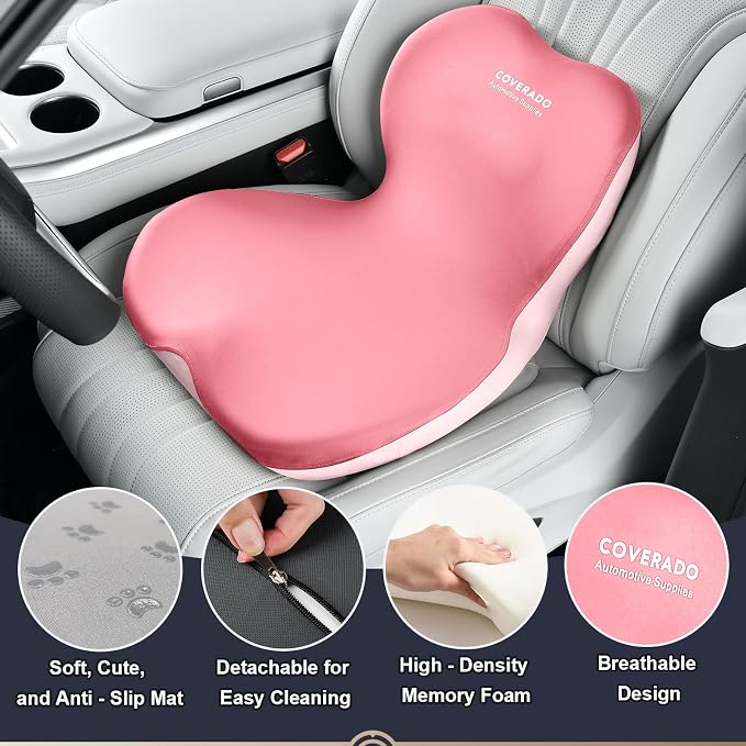 Coverado Car Seat Cushion and Lumbar Support Pillow One Piece, Memory Foam Ergonomic Back Support Driving Seat Cushion for Back Pain, Non-Slip Washable Cushion for Car, Driver, Office - Image 6