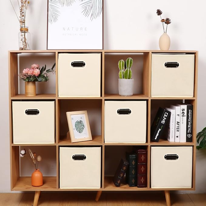 Fabric storage bins Cubes, Fabric Cube Organizer with Handle, Foldable Cube Bins for Cloth or Accessary Storage, 11x11x11, Set of 10, (Creamy White) - Image 4