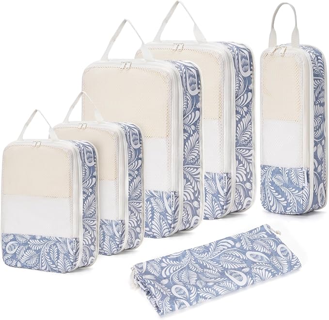 Narwey 6 Set Compression Packing Cubes for Travel Women Men, Travel Cubes for Carry On Suitcase, Durable Compression Luggage Organizer Bags by Narwey