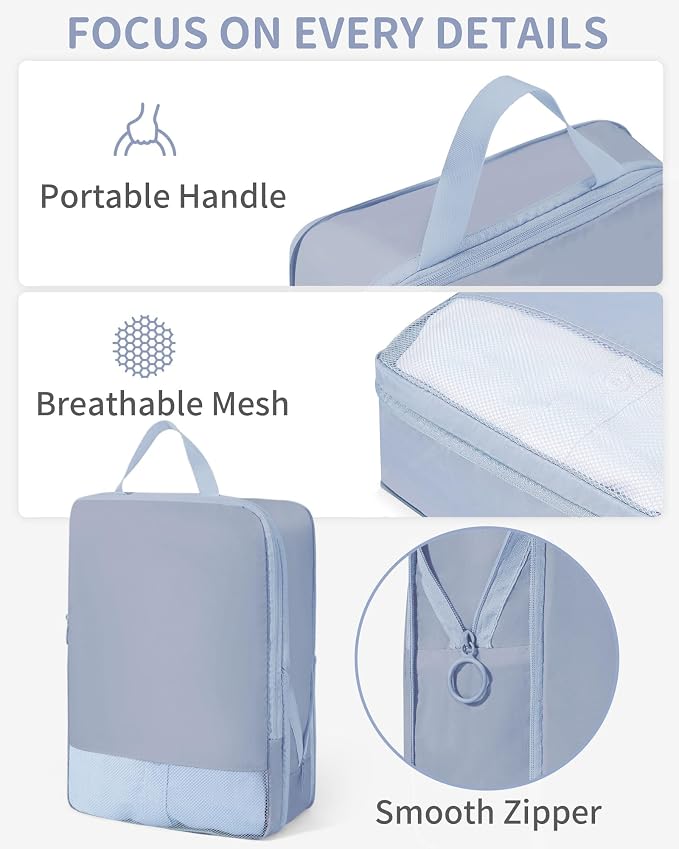 Compression Packing Cubes 11pc Set, Expandable Travel Organizers for Suitcases & Carry Ons, Durable Luggage Packing Bags for Travel Essentials Blue - Image 4