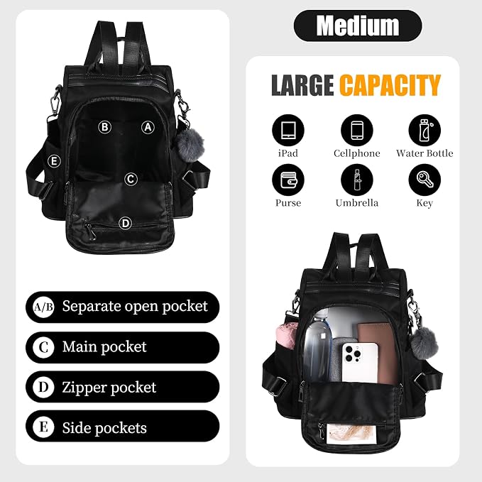 PINCNEL Women Backpack Purse Waterproof Nylon Anti-theft Rucksack Lightweight Shoulder Bag - Image 3