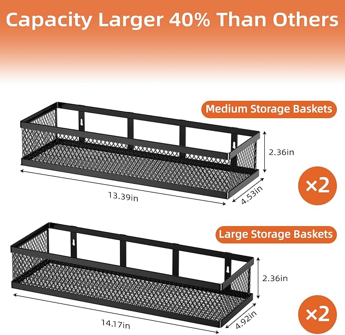 Spice Rack Wall Mount, 4 Pack Pantry Door Organizer & Hanging Storage Baskets Organizer Wall Mount, Large Capacity Metal Spice Shelf for Kitchen Cabinet, Pantry Doors, Bathroom, Shower, Home Decor - Image 4