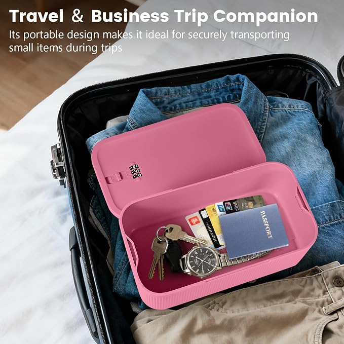 Small Lock Box, Lockable Storage Box with Combination Code for Medication Safe, Medicine Lock Box for Pills/First Aid Kits/Food/Snack Phone Jail, Locked Container for Home/Fridge/Office/School (Pink) - Image 8