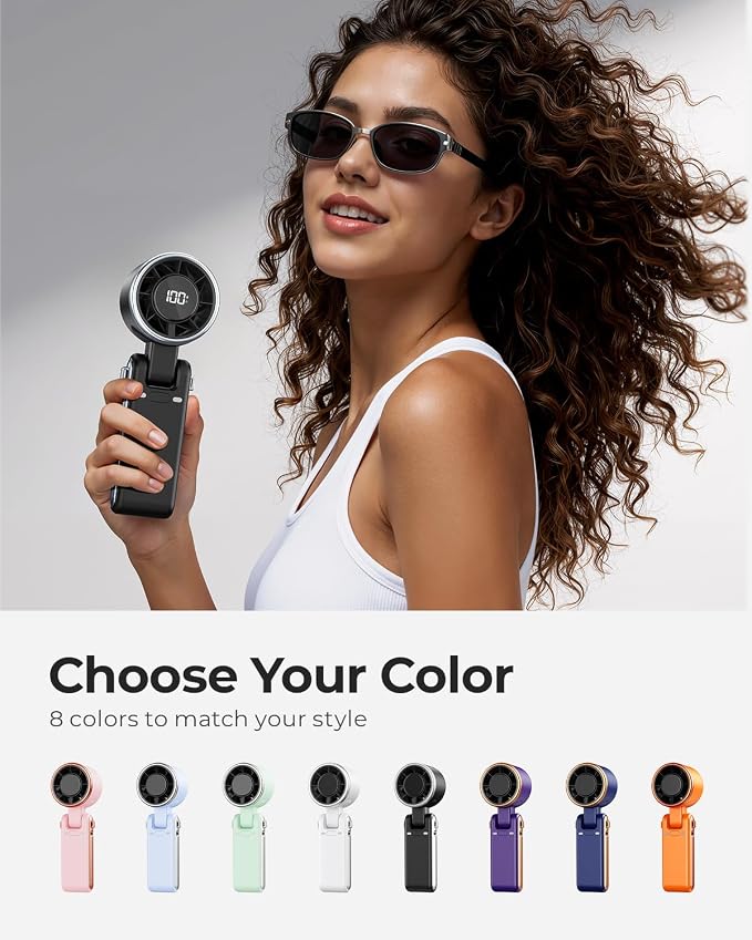 Portable Handheld Turbo Fan - 5 Gear High Speed 4000mAh Rechargeable Mini Personal Hand Fan Blow Cold Air, Battery Operated Travel Essentials, Beach Vacation, Gifts for Women, Men (Black) - Image 7