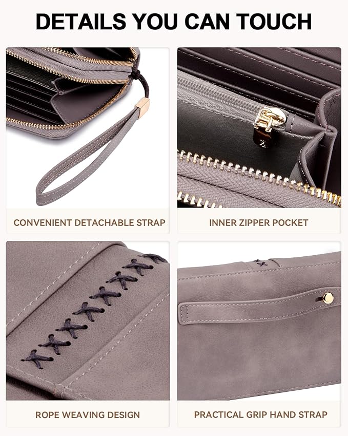 BOSTANTEN Wristlet Wallets for Women RFID Large Capacity Clutch Wallet | 24 Card Slots, 2 Zipper Pockets, Phone ＆ Card Holder, Zip Around, Hand Strap, Vegan Leather, Great Gifts - Image 3