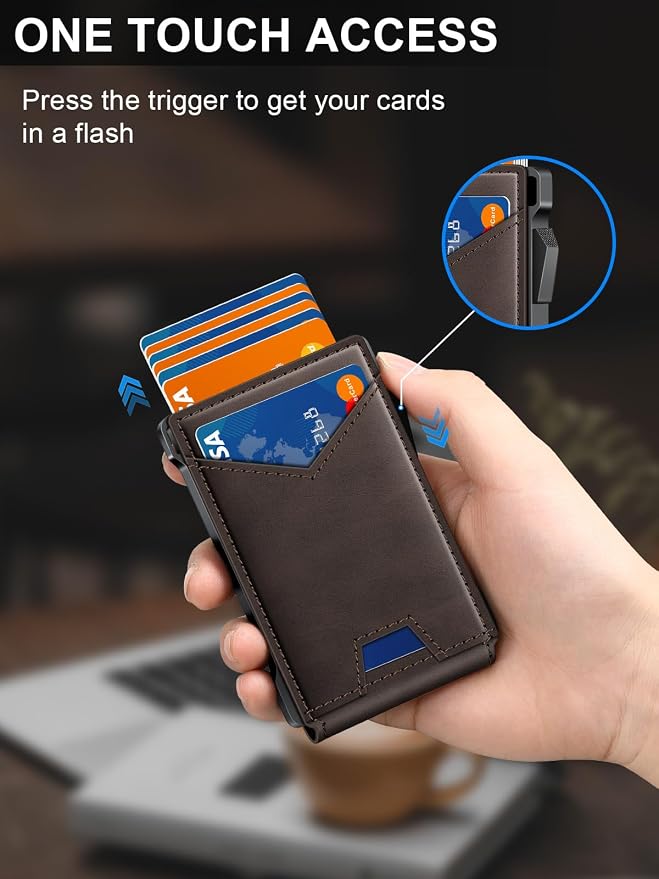 Wallet for Men RFID Wallet with 2 ID Windows & Money Clip, Slim Pop Up Card Holder for 10-12 Cards, Bifold Minimalist Smart Wallet for Front Pocket, Compact Metal Credit Card Holder, Gifts for Men - Image 2