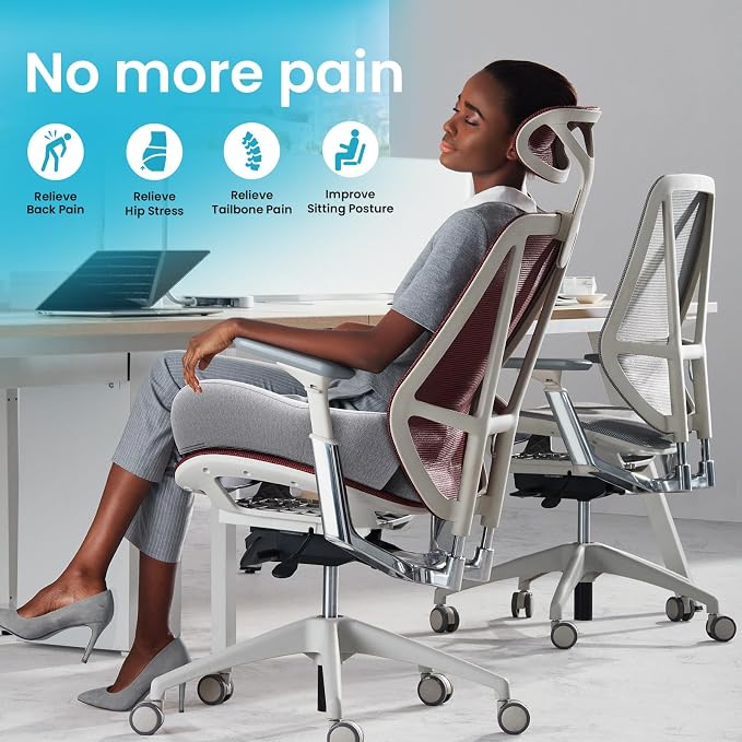 Benazcap Seat Cushion, Memory Foam Cushion for Office Chair - Ergonomic Chair Cushions for Tailbone Pain Relief, Sciatica & Back Support, Office Chair Cushion & Car Seat Cushion, Grey - Image 6