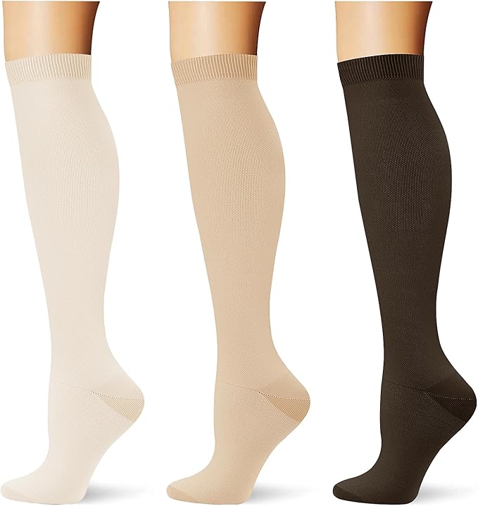 (3 pairs) Compression Socks 20-30 mmHg Long Knee High Socks for Women Men Support Athletic Travel Daily Wear by Saniripple