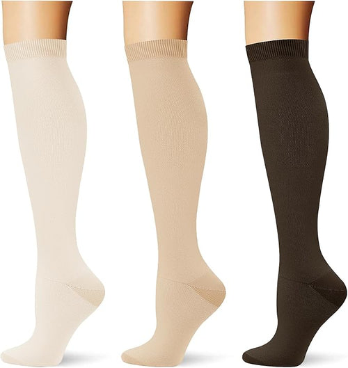 (3 pairs) Compression Socks 20-30 mmHg Long Knee High Socks for Women Men Support Athletic Travel Daily Wear by Saniripple