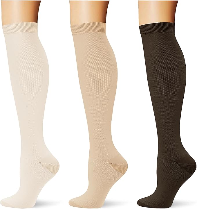 (3 pairs) Compression Socks 20-30 mmHg Long Knee High Socks for Women Men Support Athletic Travel Daily Wear by Saniripple