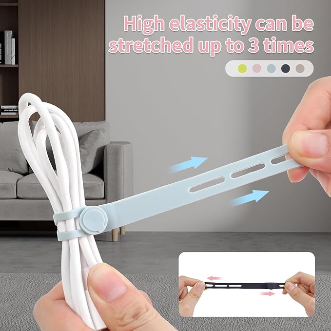 Oligei 50 Pcs Silicone Cable Ties, Cable Ties Reusable, High Elasticity Cord Wraps for Electrical Cords, Cord Organizer for Earphone, Phone Charger(Colorful) - Image 3