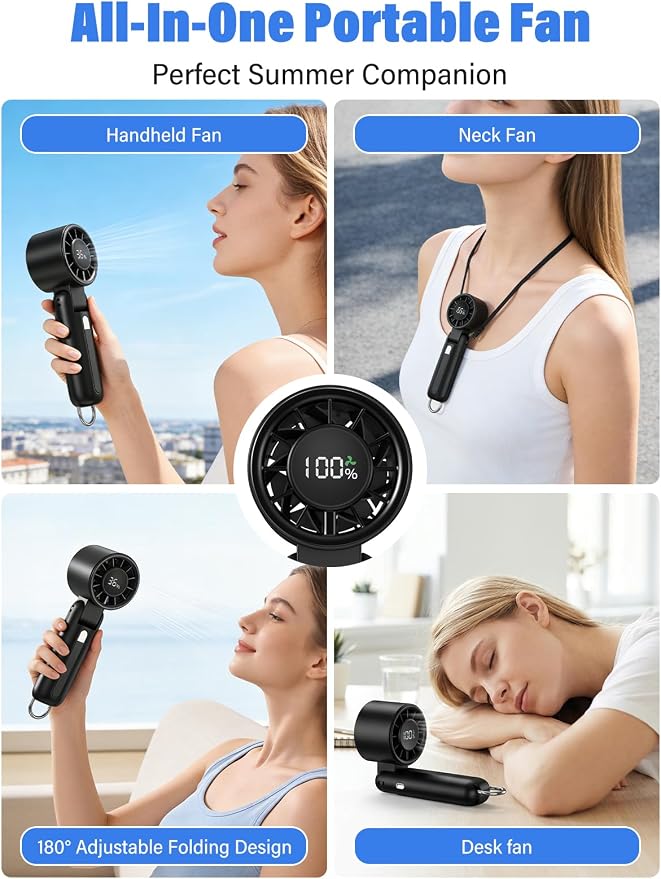 AI Handheld Fan Turbo, 100-Speed Portable Fan Rechargeable, Mini Fan with 12800 RPM Strong Airflow, Foldable 4-in-1 Personal Fan for Travel, Camping, Beach & Office, USB-C & Lightweight & Quiet - Image 5