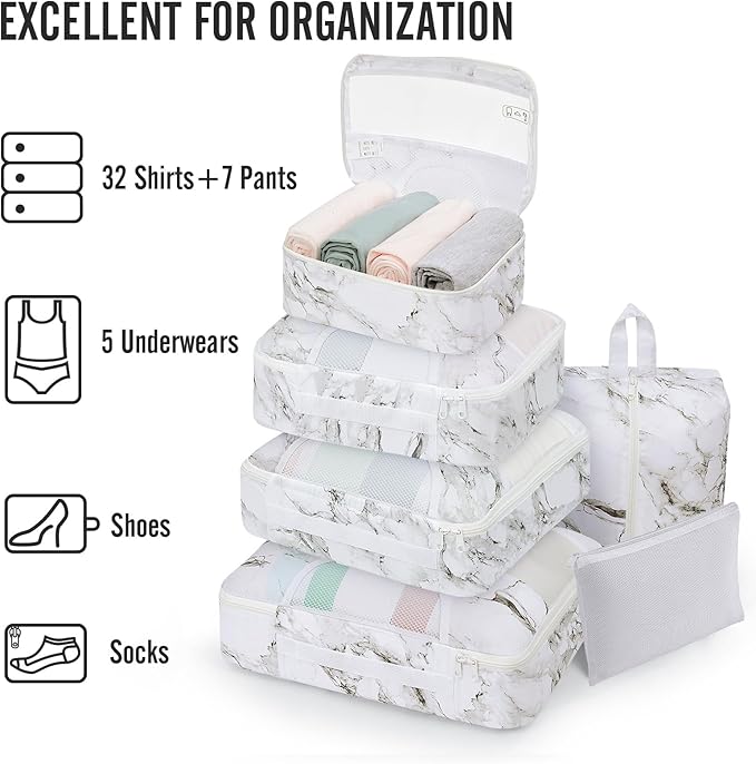 Veken 8 Set Packing Cubes for Travel Essentials, Suitcase Organizer Bags in 4 Sizes, Carry-On Luggage Accessories with Laundry Bag, Airplane Must Have with 99-Count Mesh Holes - Image 5