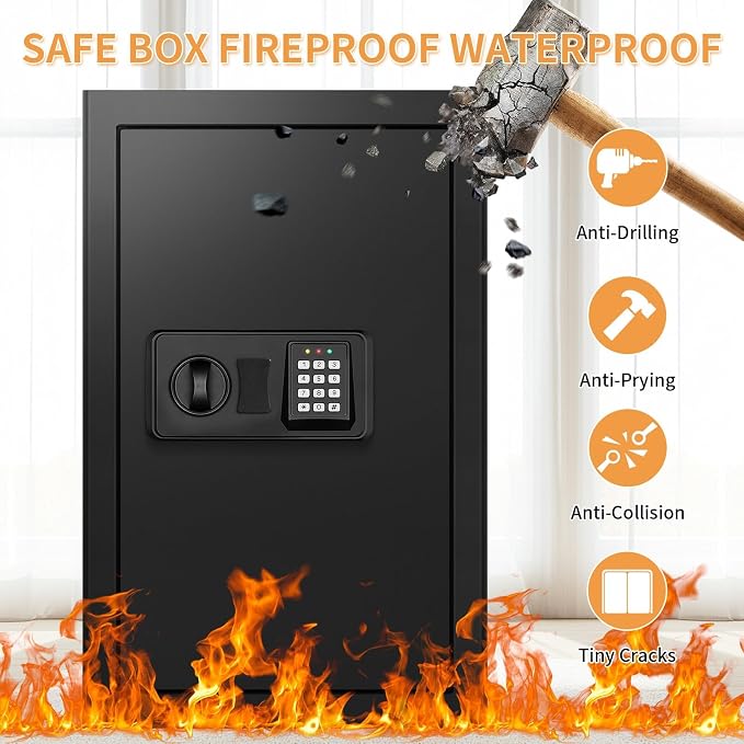 5.2 Cub Large Fireproof Safes for Home Use, Digital Security Safe Home Safes Fireproof Waterproof with Combination Lock and 3 Removable Shelves, Anti-Theft Fire Safe Box for Document Money Valuables - Image 9