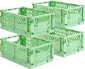 HUUSMOT 4-Pack Collapsible Plastic Storage Baskets, Green, 9.8"x6.5"x3.8" | Pastel, Space-Saving, Collapsible Plastic Bins, Cute Mini Storage Crates, for Classroom, Kitchen, Office, Bedroom by HUUSMOT